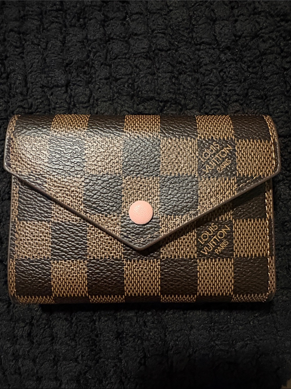 Louis Vuitton Damier Ebene Envelope Card Wallet with Pink Snap